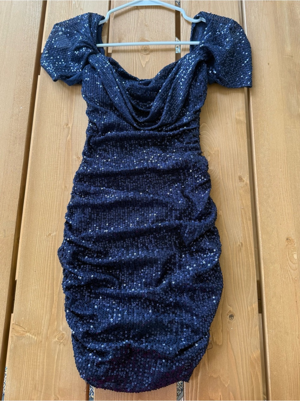 ThatsSoFetch Navy Sequin Mini Dress with Draped Neckline Size US 2 0070